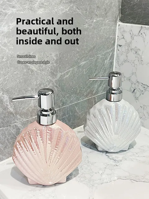Creative เซรามิคเชลล์เจลทําความสะอาดมือขวดโรงแรมหรูอุปกรณ์ห้องน้ําแชมพูขวดโลชั่นเครื่องจ่ายสบู่ 3