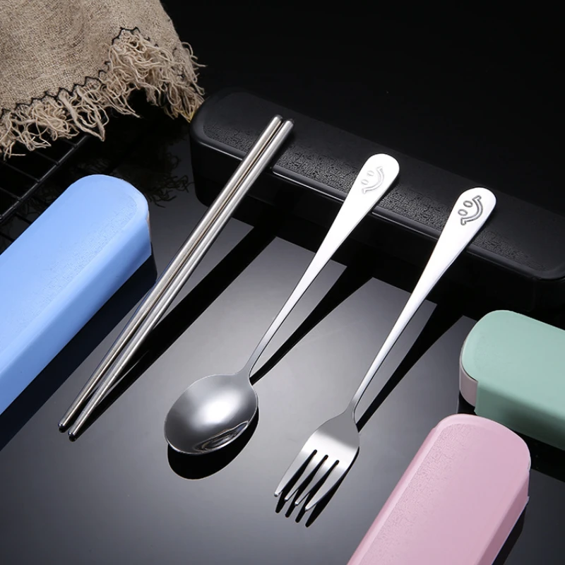 Spoon Fork Chopsticks Cutler Set Stainless Steel Lunch Tableware With Box Travel Tableware Set Camping Cutlery cutlery set,western style cutlery set,picnic cutlery set,stainless steel cutlery set,camping cutlery set