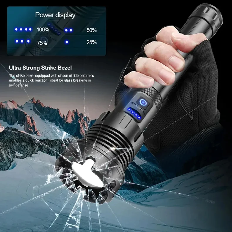 XHP390 가장 강력한 손전등 USB 충전식 손전등 강력한 라이트 군사 전술 랜턴 캠핑 사냥 야외 토치