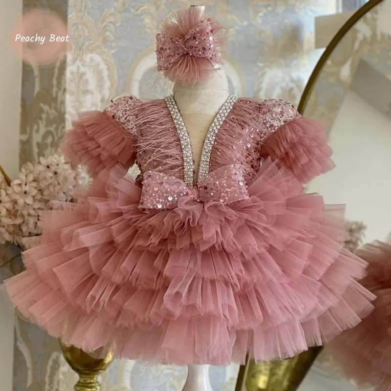 

Baby Girl Princess Sequin Tutu Dress Puff Sleeve Infant Toddler Child Tulle Vestido Pageant Party Birthday Baby Clothes 1-14Y