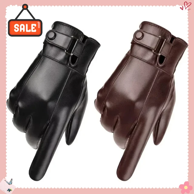 قفازات PU لركوب الدراجات النارية في الهواء الطلق للرجال، قفازات شتوية، قفازات لمس دافئة مبطنة بالصوف، قفازات جلدية قابلة للغسل يدويًا 1