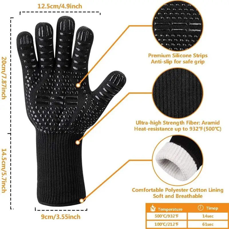 BBQ Gloves 1472&deg;F Heat Resistant Fireproof Oven Mitts Long Silicone Mittens Grilling Gloves for Kitchen Smoker Barbecue Camping silicone oven mitts silicone oven gloves