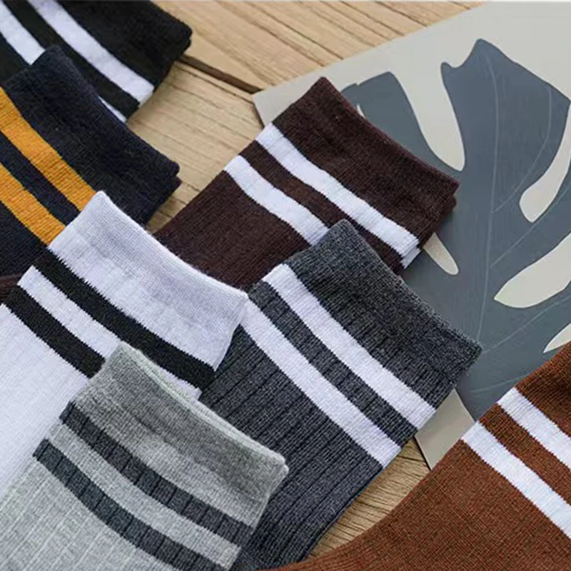 5 Pair Men's Striped Casual Breathable Socks Cotton Harajuku Retro