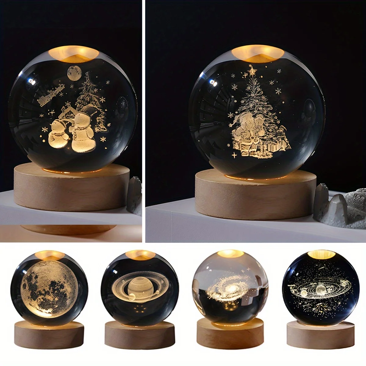 USB 3D Crystal Ball LED Night Light Laser Engraved SolarSystem Globe Astronomy Birthday Gift for Bedroom Home Desktop Decor Lamp 4