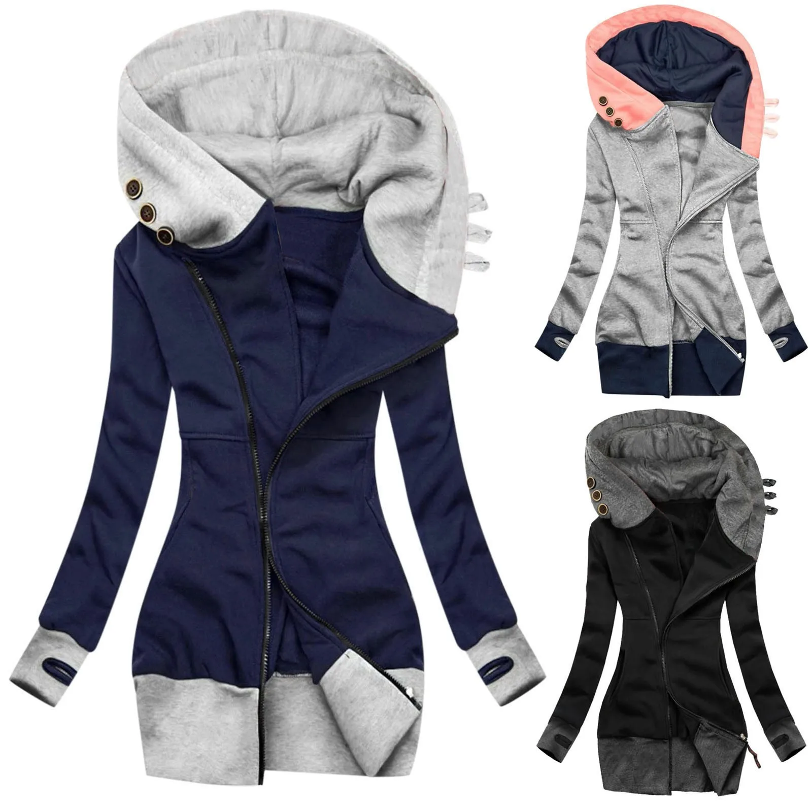 

Women Zip Up Jackets Coat Spring Autumn Vintage Long Sleeve Slim Outwear Harajuku Casual Hooded Sweatshirt Hoodies
