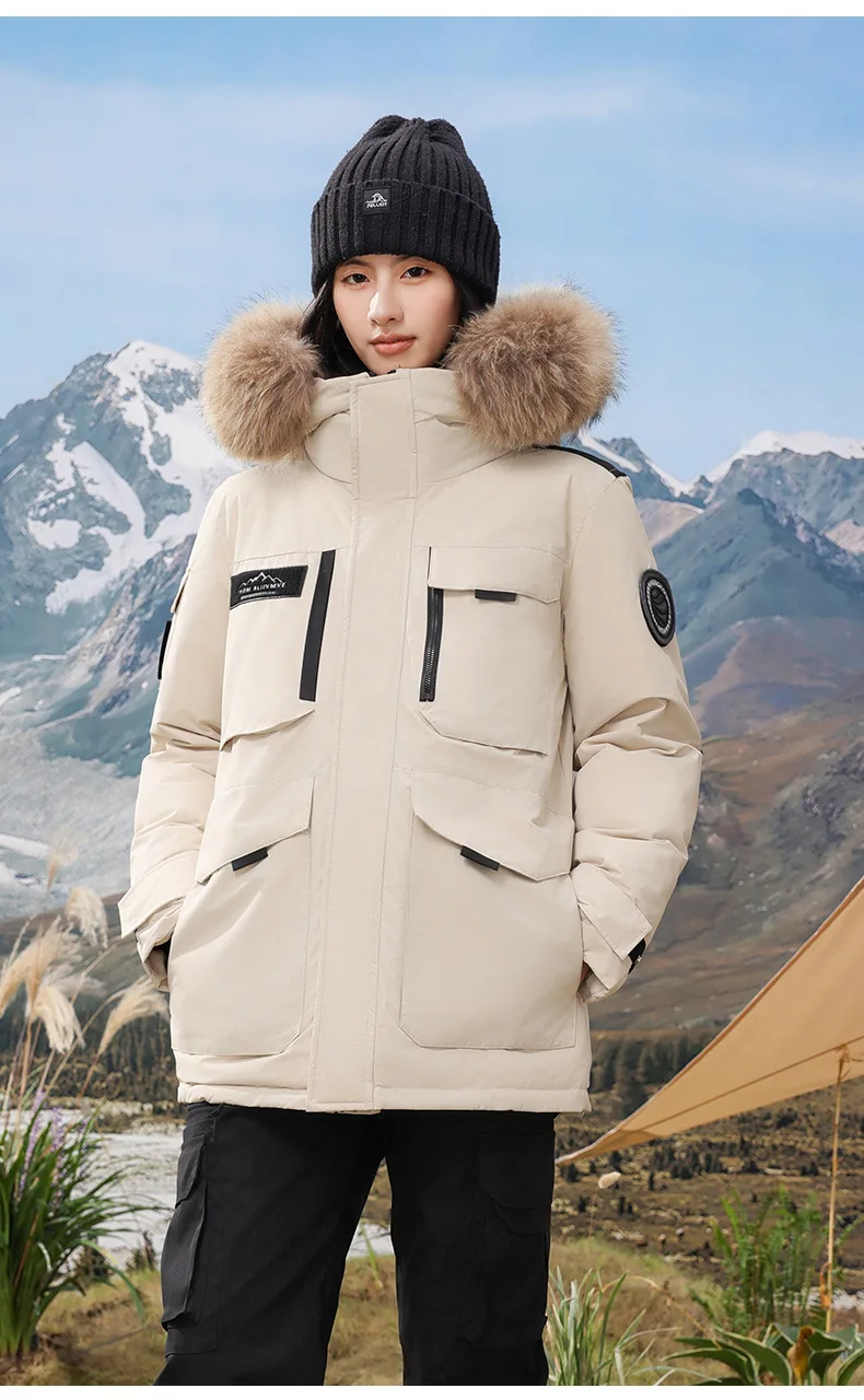 GIOIO men's down jacket, fur collar, goose down filled mid-length parka, autumn and winter casual warm jacket top coat,