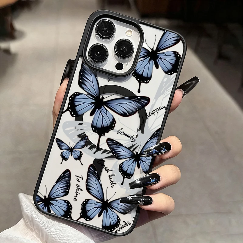 Butterfly Magnetic Transparent Shockproof Phone Case - Wireless Charging Compatible Cover