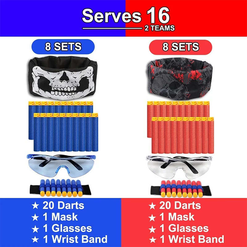 FRENSIT 16 Sets Waffenzubehör, kompatibel mit Nerf Guns Partygeschenken mit Gesichtsmaske, Nachfüll-Dartkugeln, taktische Brillen, Handgelenkband – Detail 2