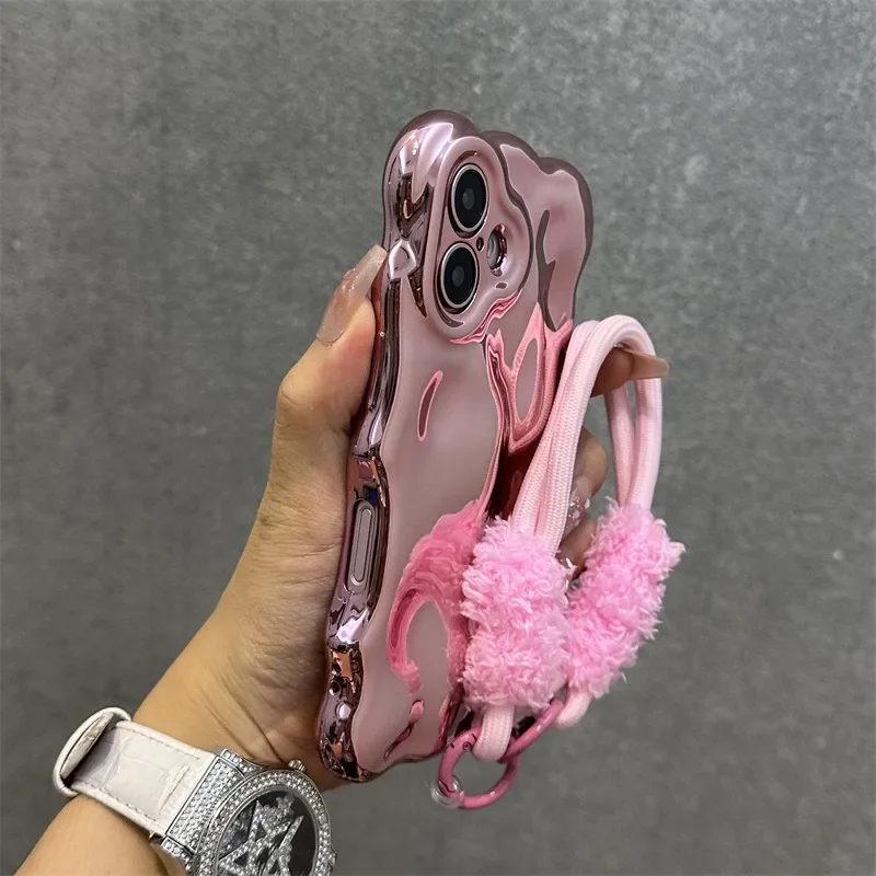 Luxury 3D Wavy Wrinkle Curly Edge Case with Air Plating and Lanyard