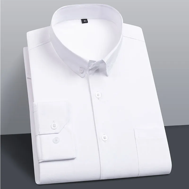 Anti-wrinkle Easy Care Thin Men Long Sleeve Shirt New Solid Male Plus Size Regular Fit Stripe Business Male Shirt White Blue