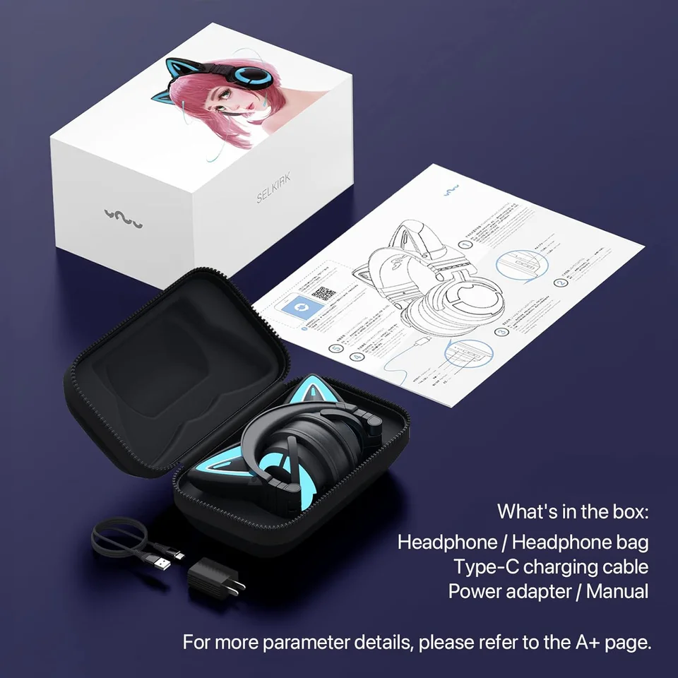 YOWU 3S Wireless Headphones APP Control RGB Lights Original Cute Cat High Quality Earphones Cat HD Microphone Cat Ear Headsets 6