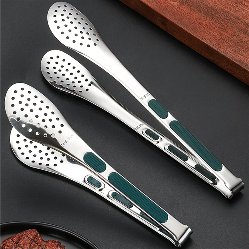 1PC Stainless Steel Food Tongs BBQ Meat Salad Bread Clip Barbecue Grill Non-Slip Clamp Cooking Tools Kitchen Accessories