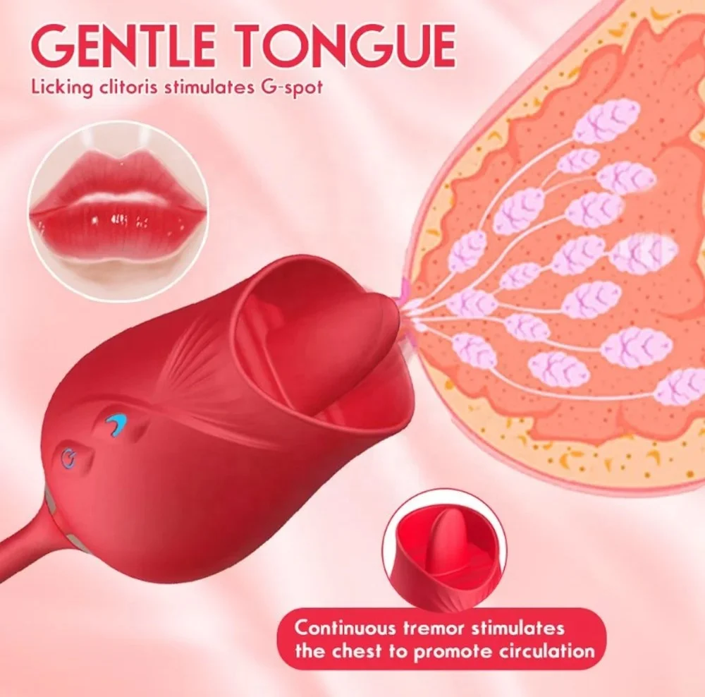 Rose-Licking Vibrator Nipple Clitoral Stimulator Massager Thrusting Dildo 2 in 1 Sex Toy For Women