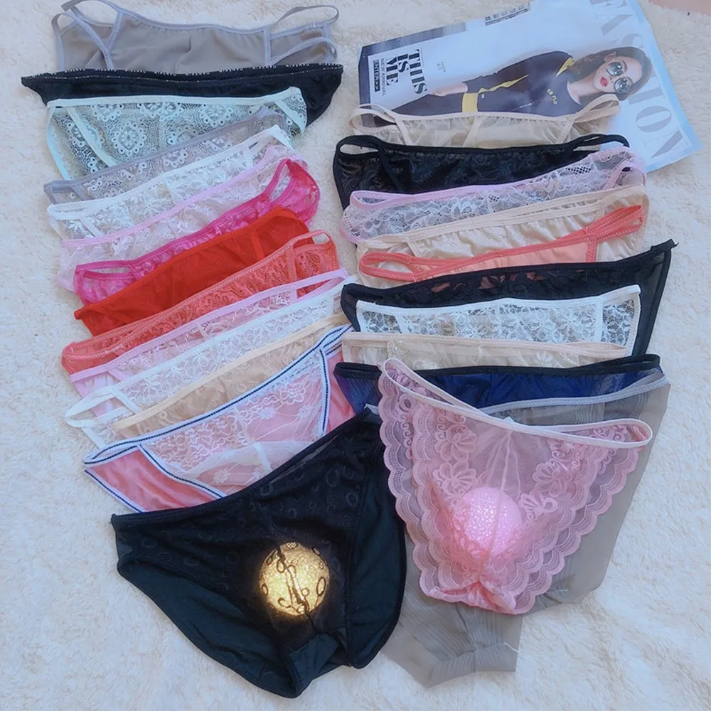 

Men Sexy Briefs Lace See Through Underpants Mesh Sheer Bulge Sissy Pouch Panties Bikini Briefs Thong Underwear Comfy Bottom Pant