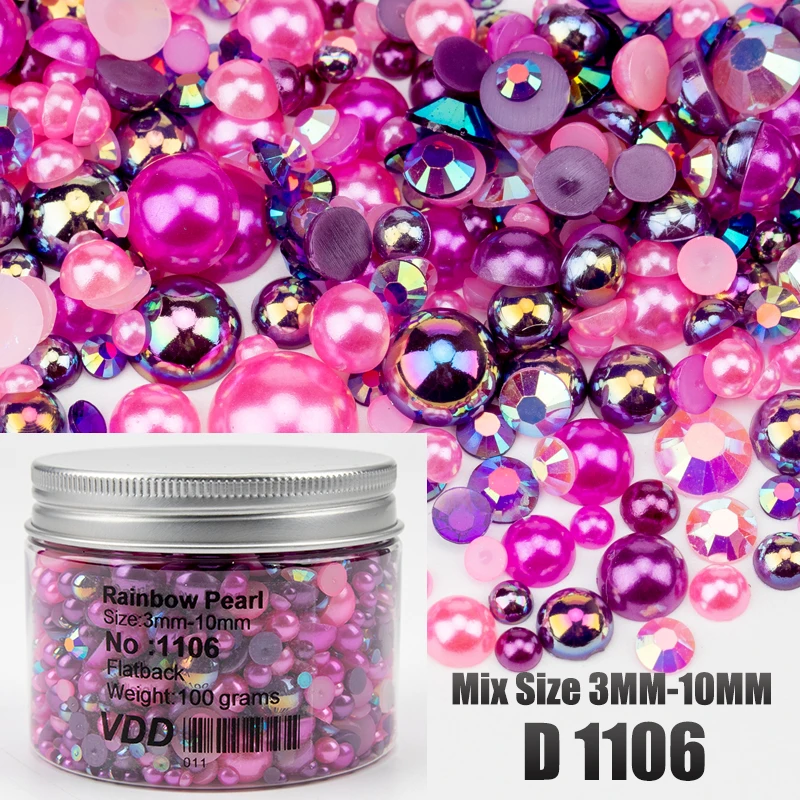 Vdd 30/60/100/200g Großhandel Mix Größe abs halbrunde Perlen Flatback Perlen Farbe Harz Strass Nail Art Crafts DIY Dekoration – Detail 12