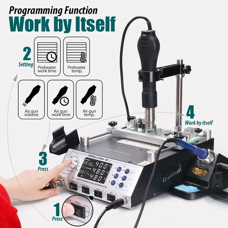 YIHUA 853AAA+ 1200W 납땜 스테이션 3 in 1 열풍기 인두 예열 탈납 스테이션 리워크 용접 수리 도구