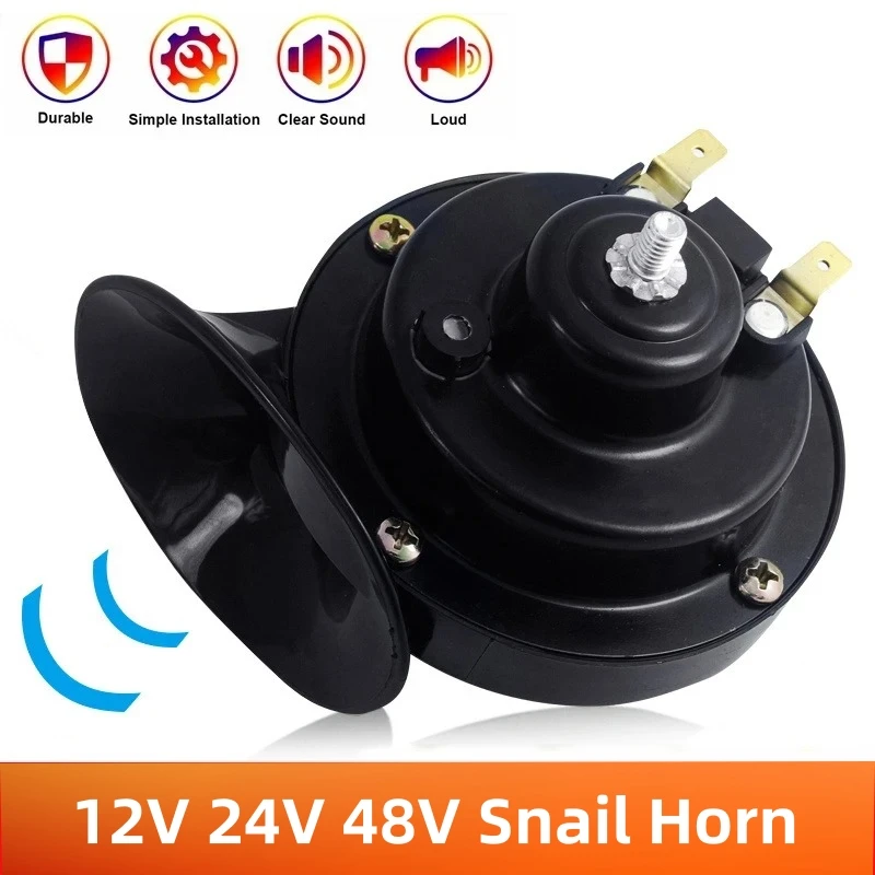 12V/24V/48V Super Loud Waterproof Snail Horn for Motorcycle/Scooter/Moped (Monophonic, Durable, Easy Install)