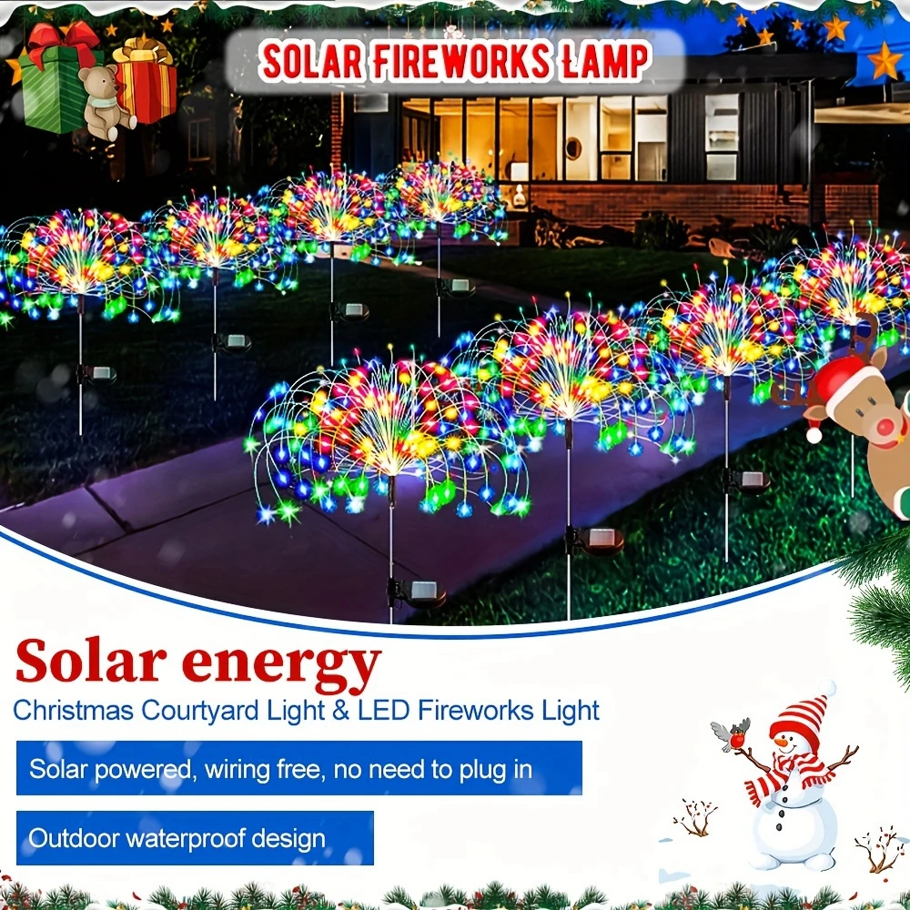 

150LED Firework Fairy Light RGB 2PC Outdoor Firework Fairy Lights Solar LED Waterproof Garden Decoration Lawn Pathway Solar Lamp