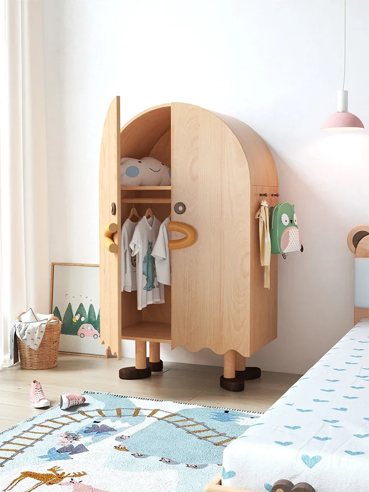 Little Duck Children's Wardrobe Solid Wood Baby Storage Wardrobe Little Closet Short