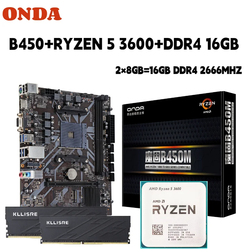 indsprøjte plisseret tunge Onda B450 Motherboard Kit With Amd Ryzen 5 3600 R5 Cpu Processor Ddr4  16gb(2*8gb) 2666mhz Memory Am4 Set - Motherboards - AliExpress
