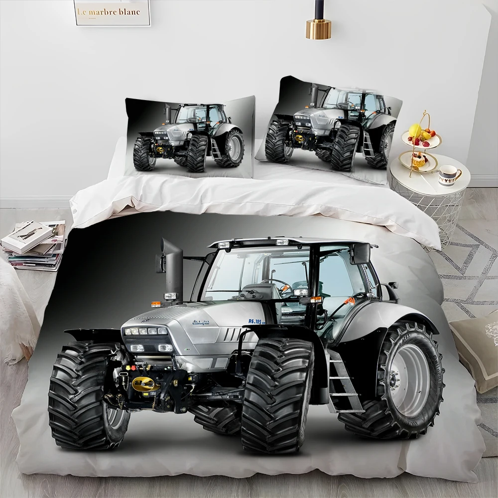 Proxiceen Tractor-beddengoedset, Farm Machine Boy dekbedovertrek en kussensloop, tienerkamer, beddengoed, onderhoudsvriendelijk beddengoed (A1, 135 x 200 cm 2 x 50 x 75 cm