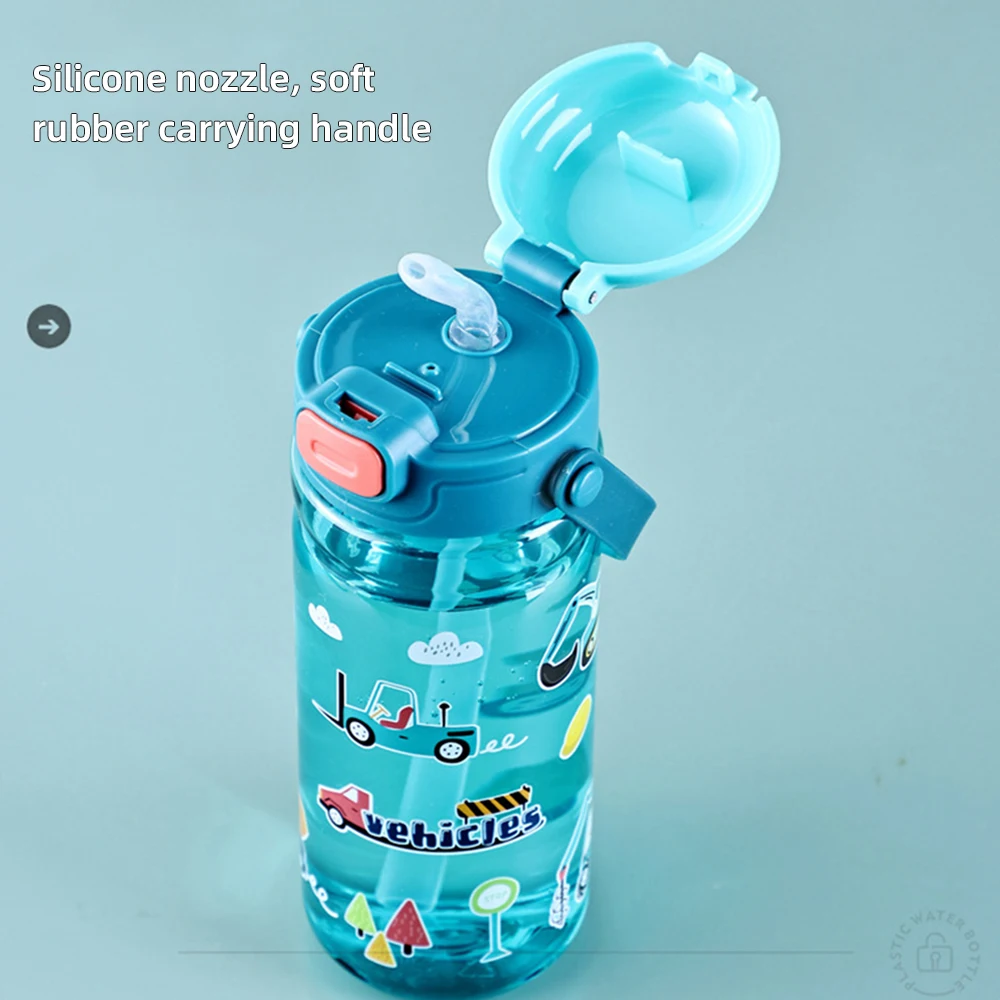 550ML Children Cartoon Plastic Cup With Straw Portable Leakproof Water Bottles For Student