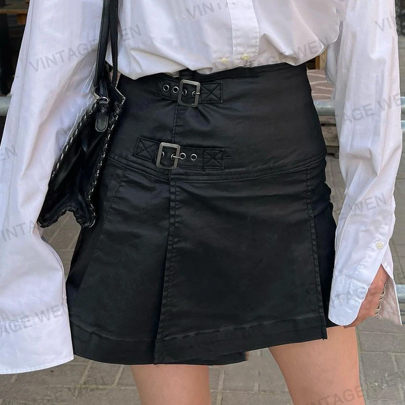 

Streetwear korean fashion one piece mini skirt 2022 summer sexy black fairycore high waist A-Line skirts for women