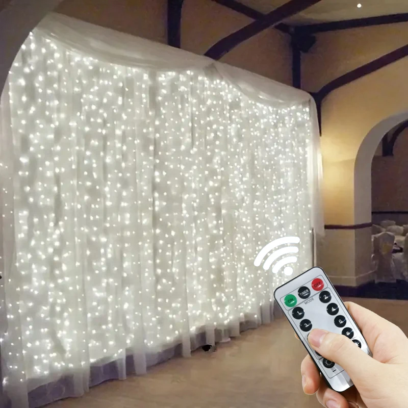thumbnail image 1 of USB Curtain Lights 8 Modes LED Curtain Fairy Lights with Remote Christmas Decorations for Home Wedding Decor New Year 2025, 1 of 5