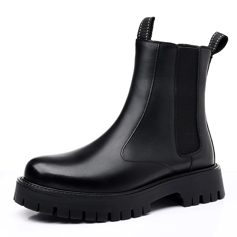 Winter Platform Chelsea Boots Men Ankle Shoes British Style Fashion Botas Chelsea Hombre Black Plush Microfiber Leather men chelsea boots,men leather shoes