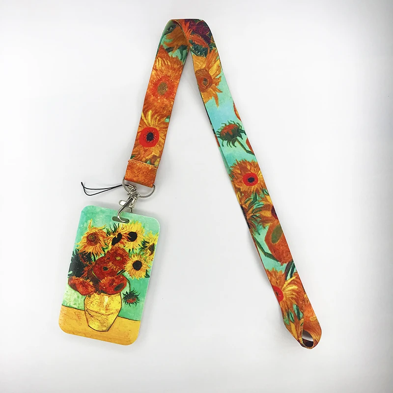 Van gogh Oil Painting Sunflowers Art Fashion Lanyard ID Badge Holder Bus Pass Case Cover Slip Bank Credit Card Holder Strap Gift 6