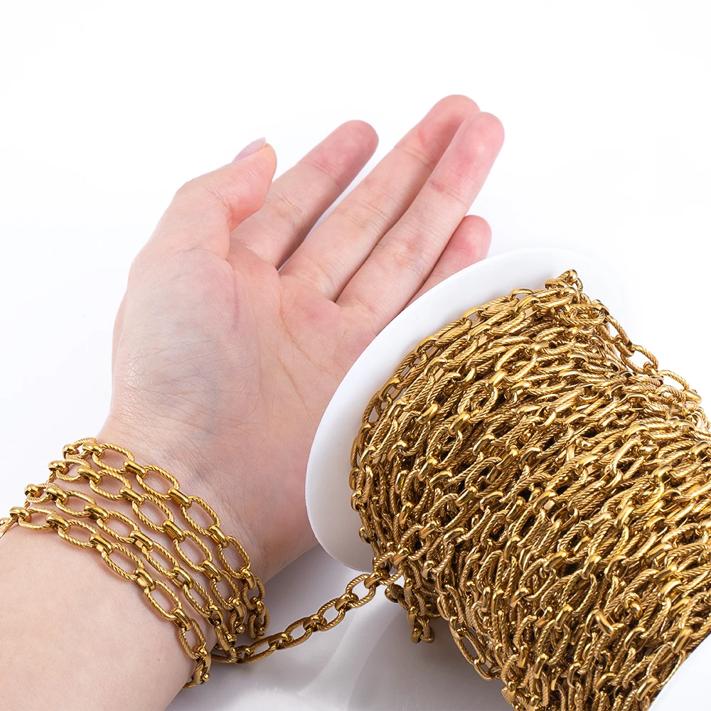 1M vergoldete mattierte quadratische Punk-Ketten Edelstahl Halsketten ovale Kreuzketten Zubehör DIY Männer Armband Schmuckherstellung – Detail 5