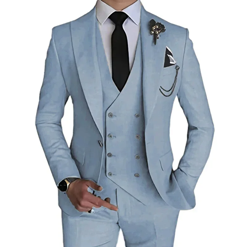 3 Pcs 2023 Fashion New Men Leisure Boutique Business Solid Color Wedding Suit Coat Pants Vest  Set Dress Blazers Jacket Trousers 4