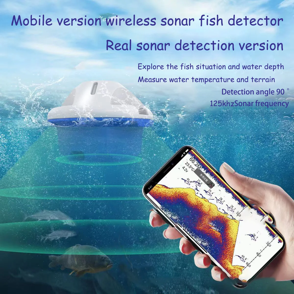 SONAR Fish Finder Mobile Phone Bluetooth Connection Wireless Sonar Terrain Detector HD Screen Display Portable Fish Detector