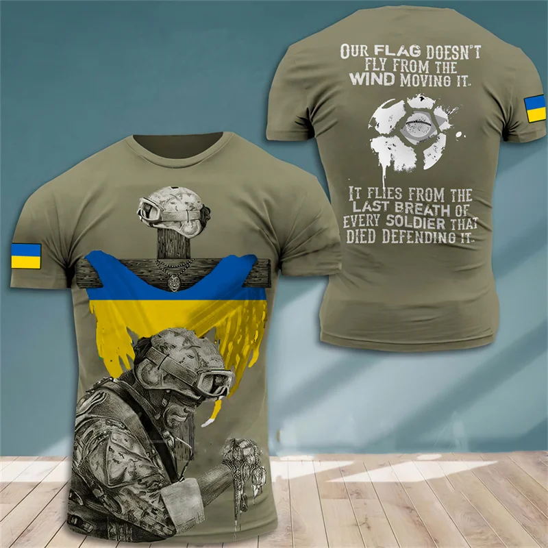 

Ukraine Flag T-Shirt For Men 3D Print Veterans Army Camo T Shirt Crew Neck Oversized Tops Short Sleeves Tactical Streetwear Tees