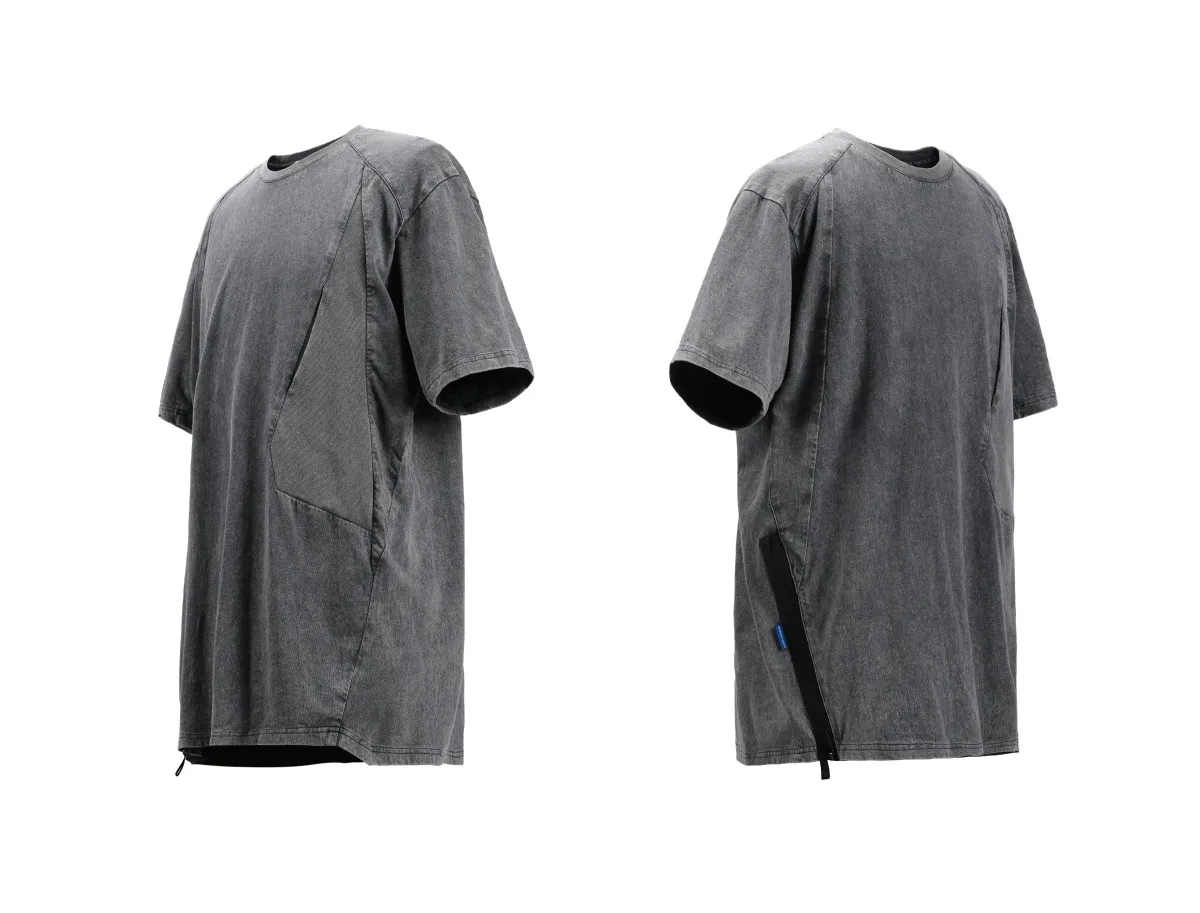 Reindee Lusion 22ss 3d batik wash short sleeve t-shirt diamond shaped structure pure cotton  adjustment zipper techwear gorpcore