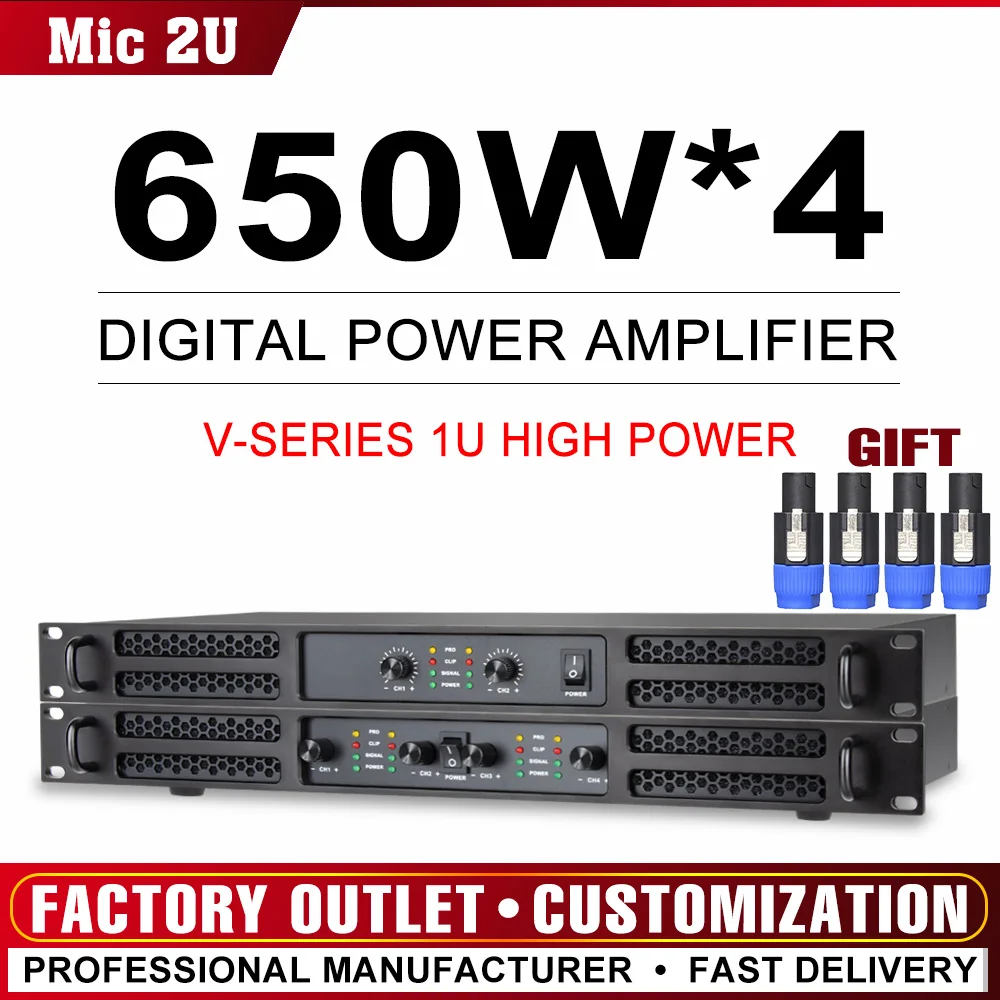 

Amplifier Digital 1U High Power Amplifier 650W*4 2/4 Channels Audio for Disco Outdoor Concerts Subwoofer Speakers Stage KTV