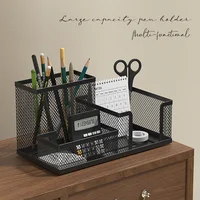 Mesh Desk Organizer Office Supplies Caddy with Pencil Holder and Storage Baskets for Desktop Accessories, 3 Compartments, Black 2