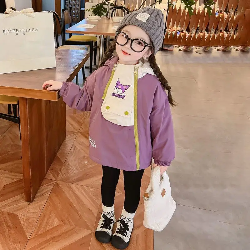 

Kuromi Kawaii Sanrio Anime Girly Heart Cotton Warm Jacket Autumn Winter Cute Cartoon Baby Hooded Clothes Toys for Kids