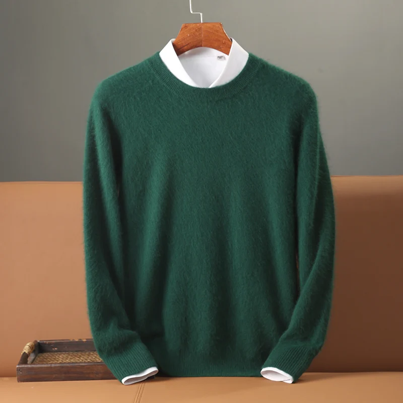 

100% Pure Mink Cashmere Sweater Men's O-Neck Pullovers Knit Sweater Autumn and Winter New Long Sleeve High-End Jumpers Men Tops