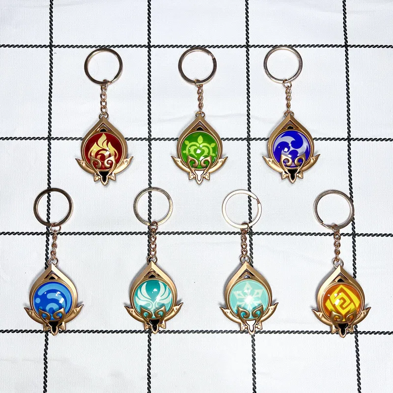 Jilijia Anime Game Cosplay Eye of Dio 7 Elementi Portachiavi nodo cinese Portachiavi Ciondolo per chiavi Borse Auto Ornamento Ciondolo