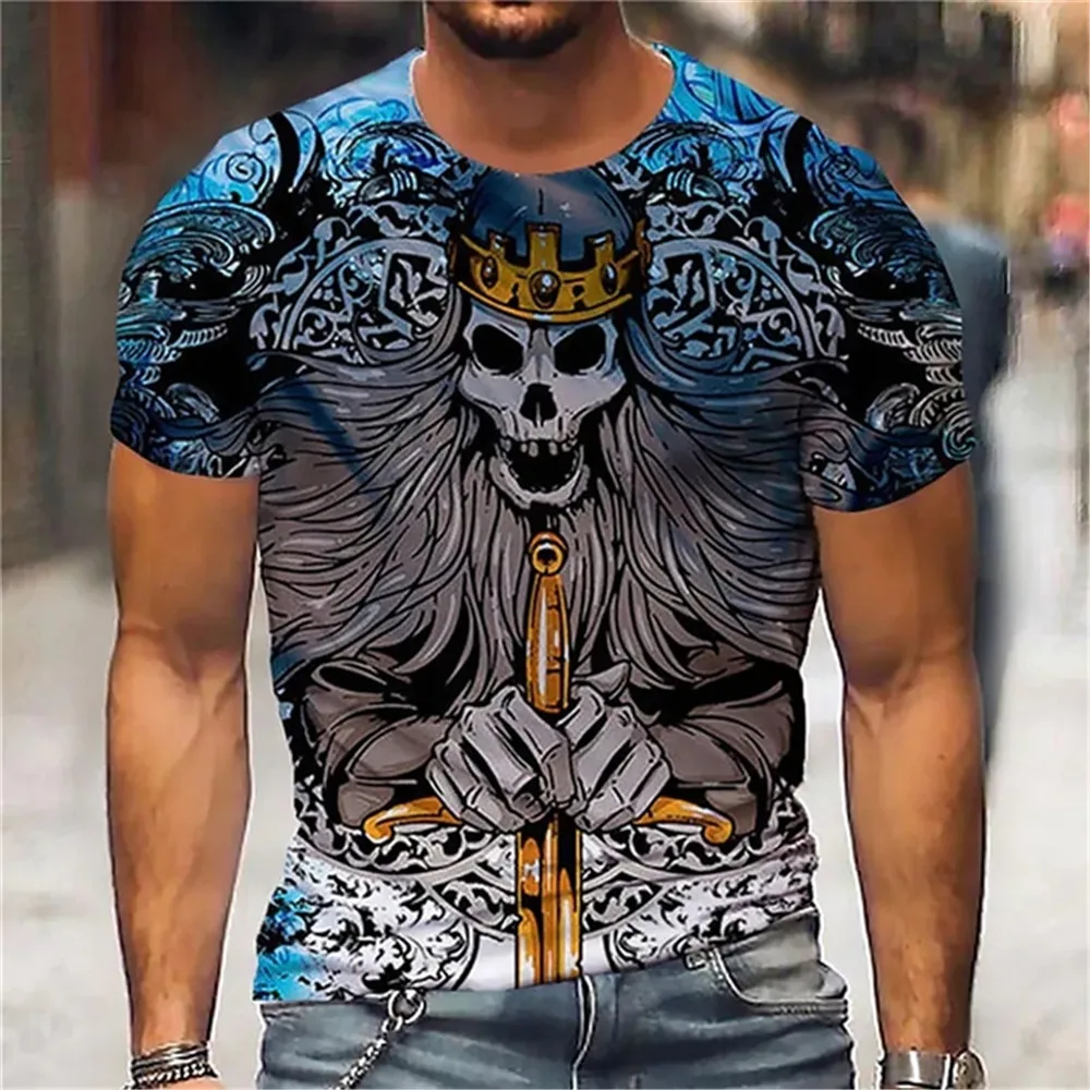 

Summer Classic Casual O-Neck Short Sleeve Fashion Loose Extra Large Top Retro Horror 3D Skull Print Men's T-shirt T-shirt Men's