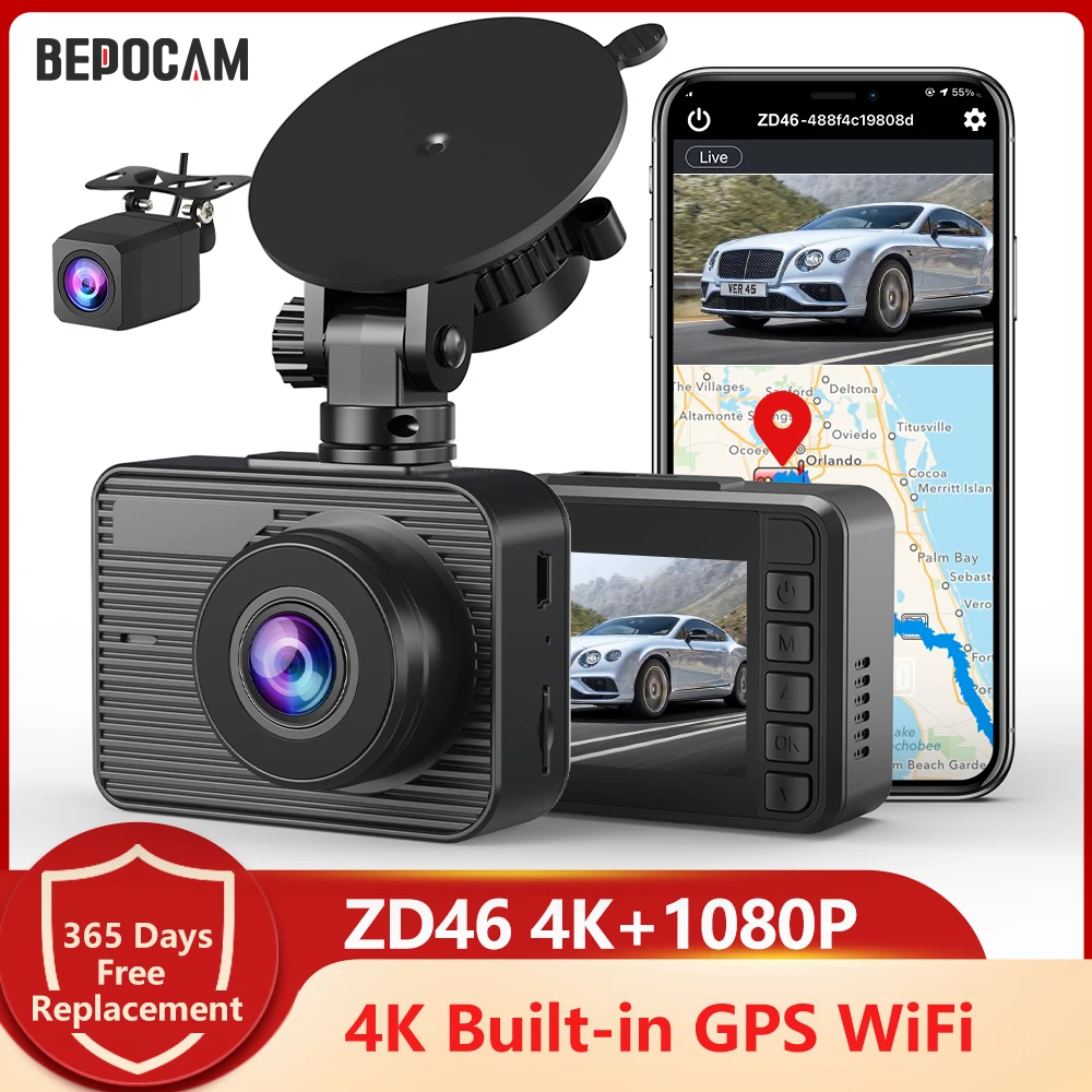 UHD 듀얼 대시 캠, 자동차 전면 및 외부 후면 카메라, 내장 GPS, WiFi 차량, 1080P 비디오 녹음기, 자동차 DVR, ZD46, 4K
