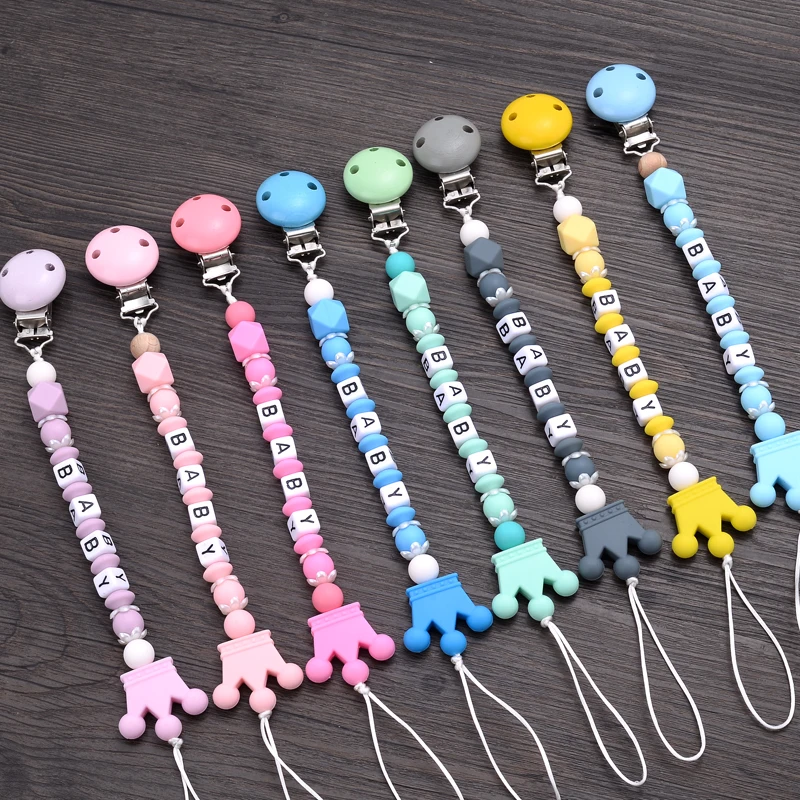 Baby Personalized Name Pacifier Clips Silicone Pacifier Chains Handmade Toddler Teether Teething Chain Nipple Clip Chew Toys