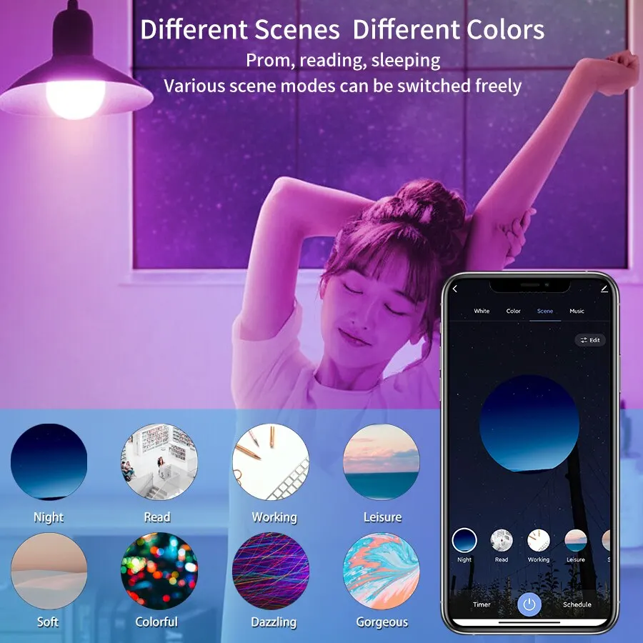 Tuya Smart Light WiFi Bulb Dimmable E27 RGB Lamp Bulbs AC110-220V RGB+CW+WW 15W Tuya Smart Life Support Alexa Google Home Alice