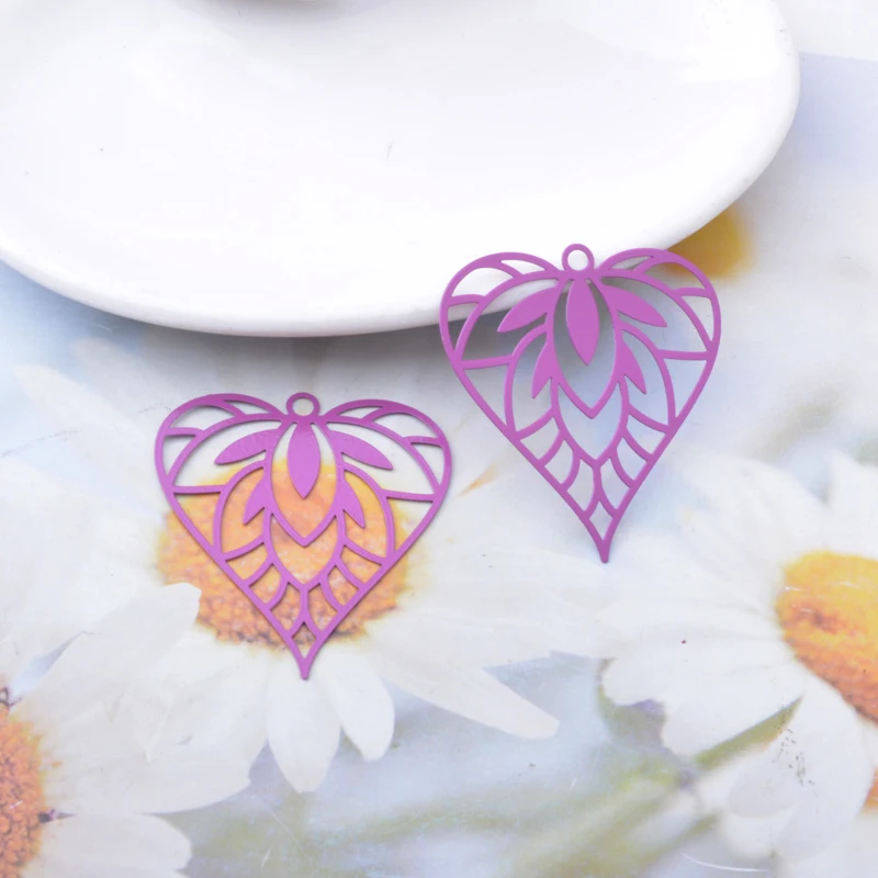 10pcs AB8210 황동 선조 하트 매력 다채로운 펜던트 Diy Jelwery 귀걸이 액세서리