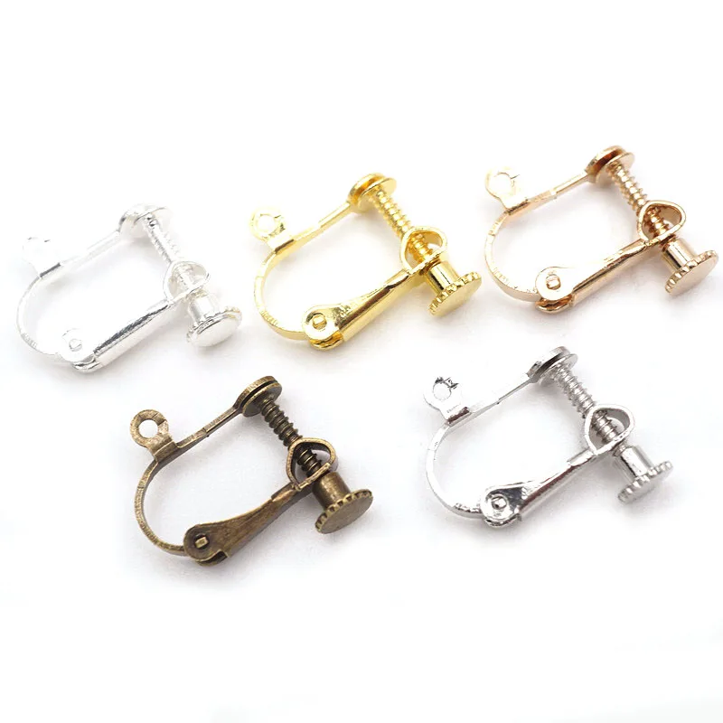 10Pcs Brass Screw ear clip Non-Pierced Earring Converter with Loop