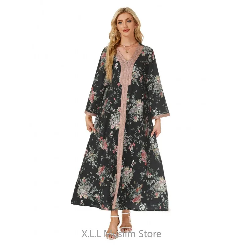 Fashion Ramadan Robe Femme Musulmane Abaya Women Dresses Dubai Kaftan Kebaya  Modest Maxi Dress Women's Prayer Clothes For Party
