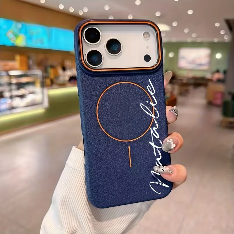 Personalized Customized Name Thin Circle Magnetic Lychee Patterned Fashion TPU thumbnail 3