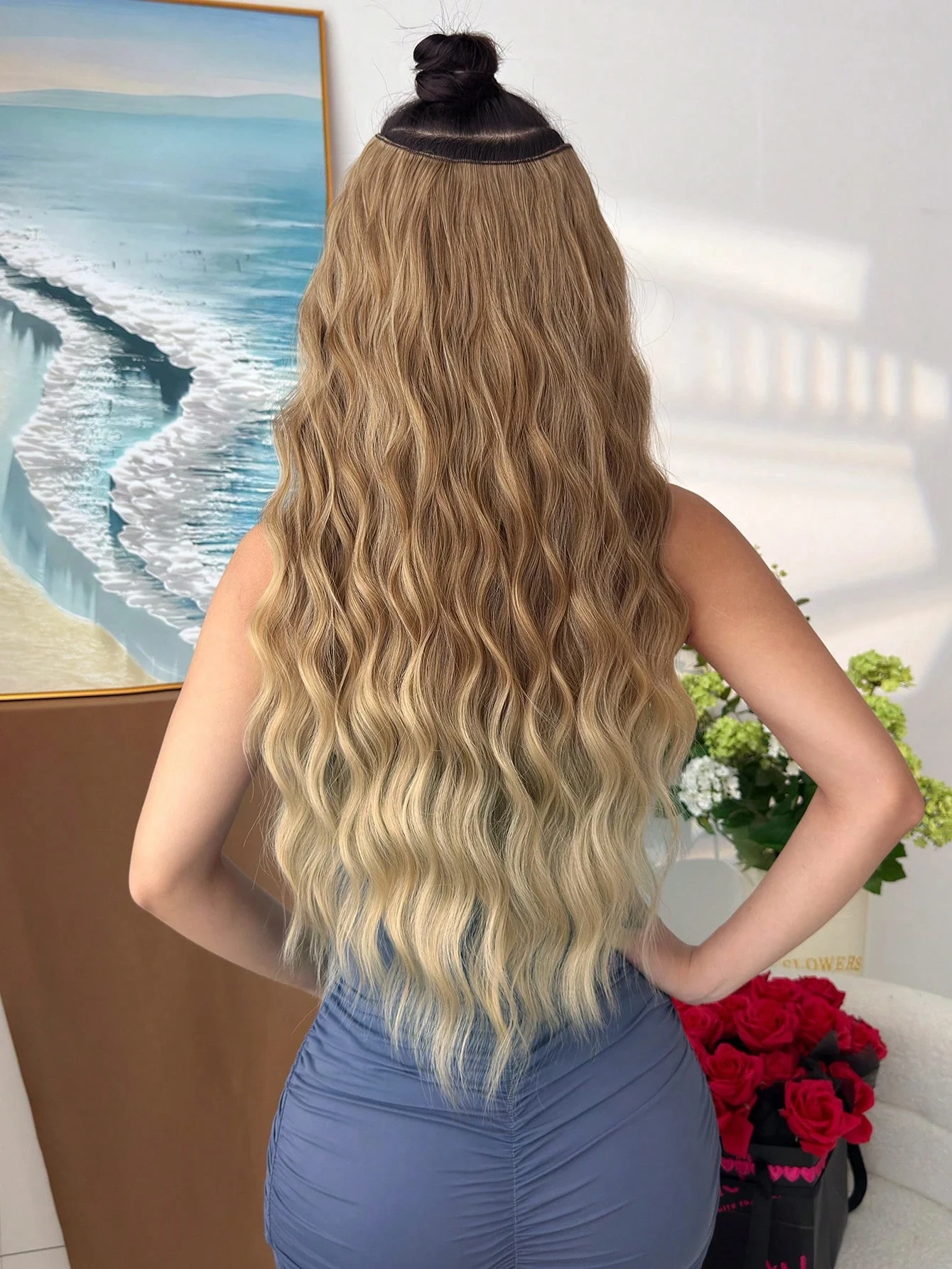 Synthetic Hairpiece Water Wave Clip In Hair Extensions