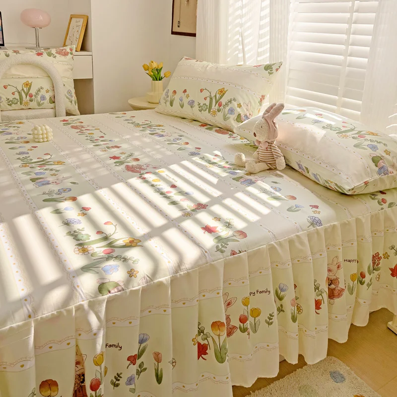1PC Flower Bed Cover Ruffles Lace Bed Skirt Girls Bedsheets Skirt Sheets Soft Polyester Mattress Covers (Pillowcase Need Order) 3